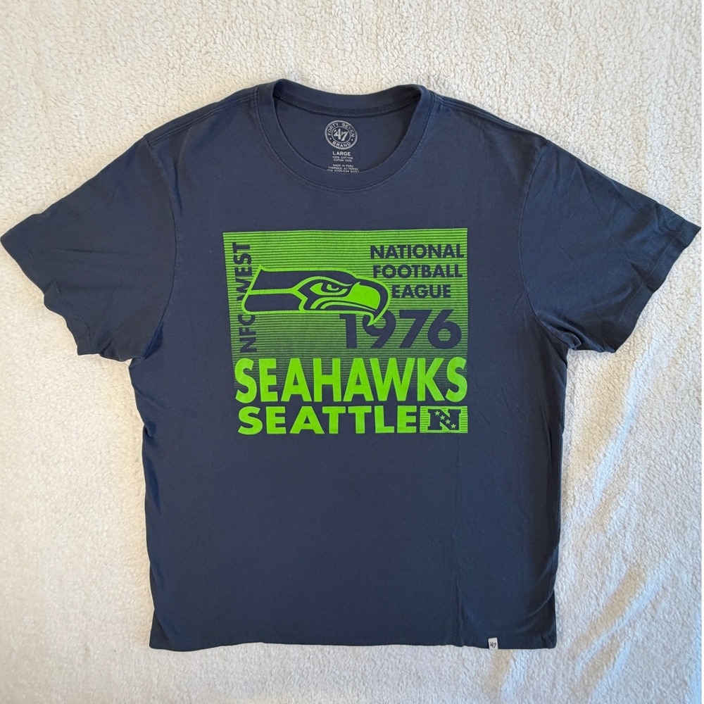 Seattle Seahawks T Shirt Mens Large Navy Blue Excellent 100% Cotton